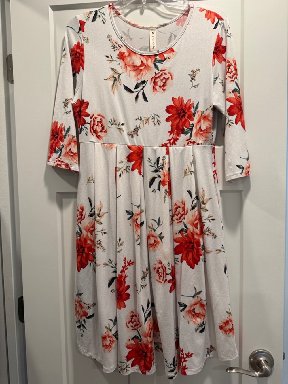 White Floral Dress with Red Blooms